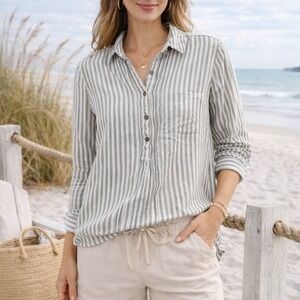 Beachlunchlounge Anthropologie Striped Button Blouse Coastal Women's Medium